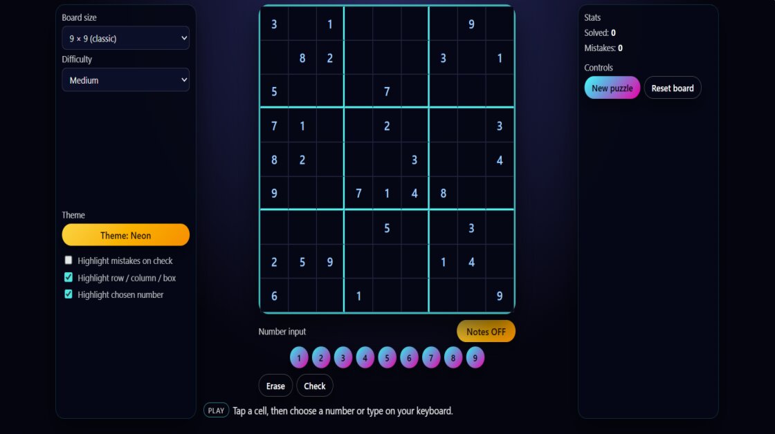 Hyper Sudoku – Neon Logic Puzzles